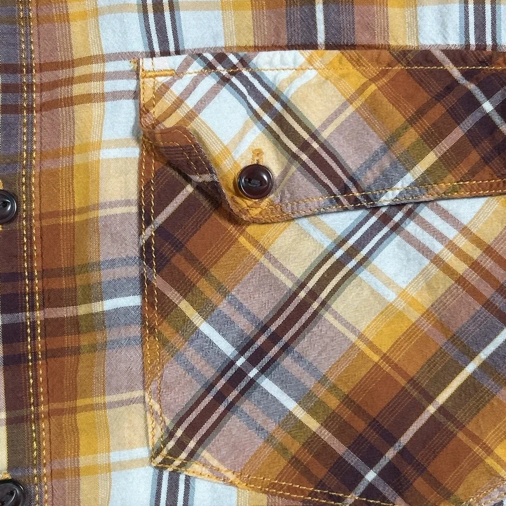 North Face Mens XL Plaid Short Sleeve Shirt Cotton Modal Blend Brown Orange